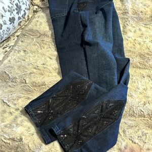 Chicos Stylish Blue Jeggings Black Lace beaded Accents